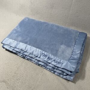 Carters Tiny But Mighty Blue Plush Velour Baby Blanket Satin Trim 30 x 40